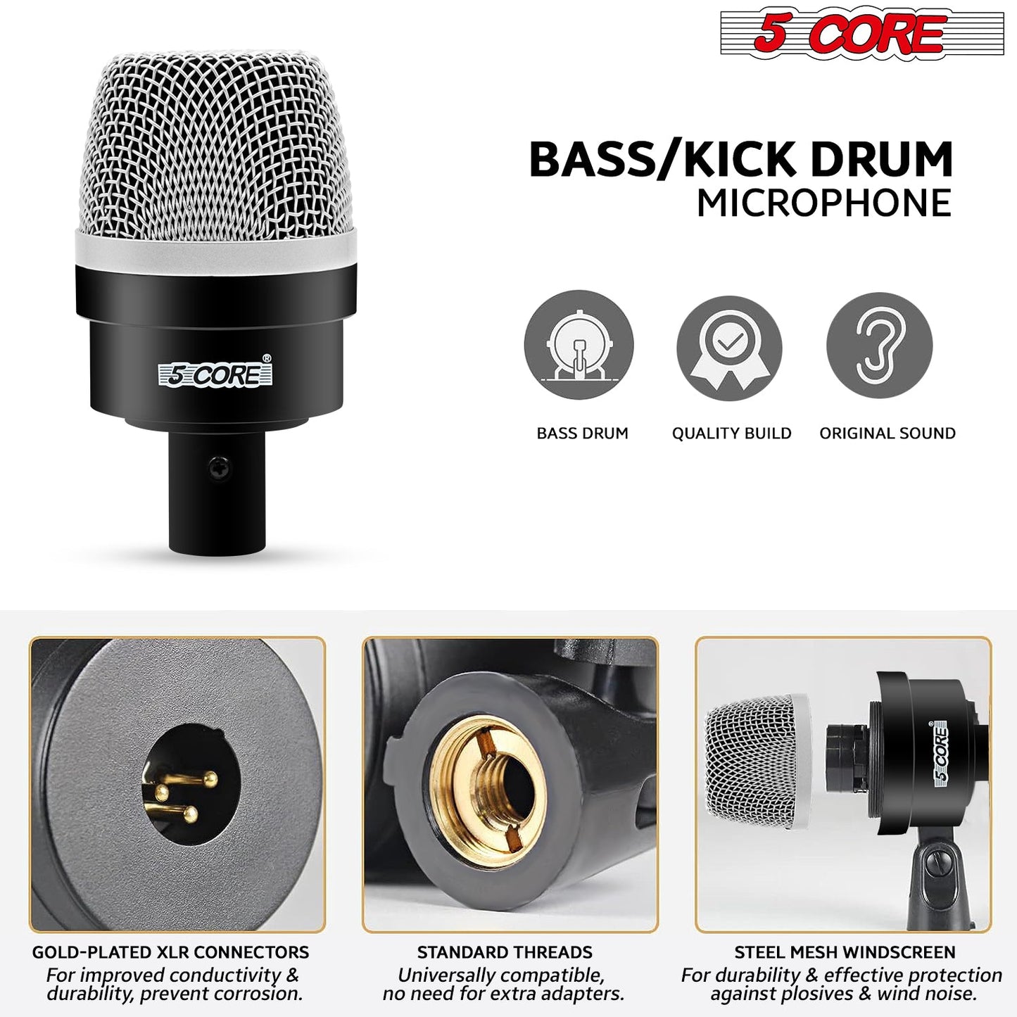 5Core Drum Mic Kit 7 Pcs Kick BassTom Snare Dynamic Microphone