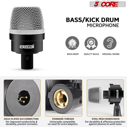 5Core Drum Mic Kit 7 Pcs Kick BassTom Snare Dynamic Microphone