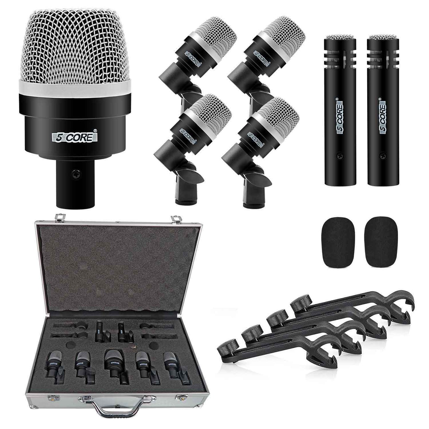 5Core Drum Mic Kit 7 Pcs Kick BassTom Snare Dynamic Microphone